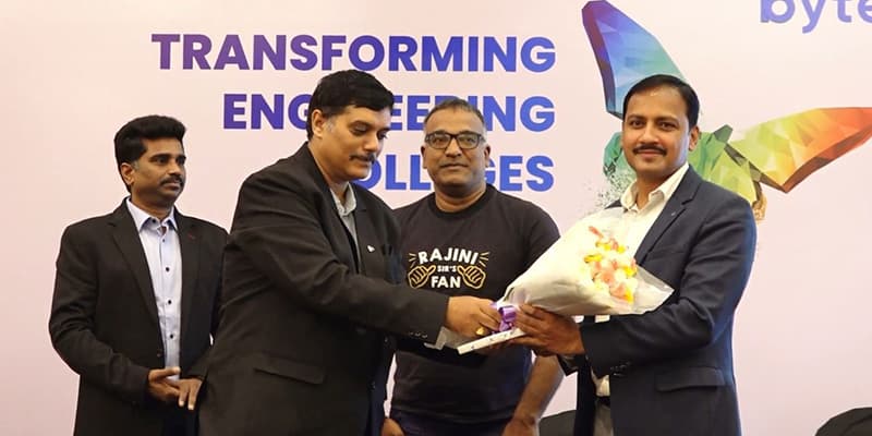 Our CSO & Co-founder, Sricharan Tadepalli felicitating Santosh Nair from Parul University on the sidelines of our successful event "Transforming Engineering Colleges"