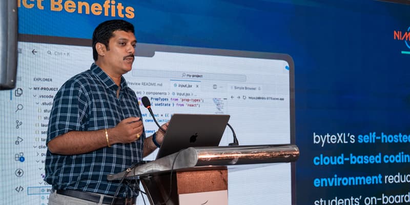 Sricharan Tadepalli presenting NIMBUS platform features, AiGenda 2024