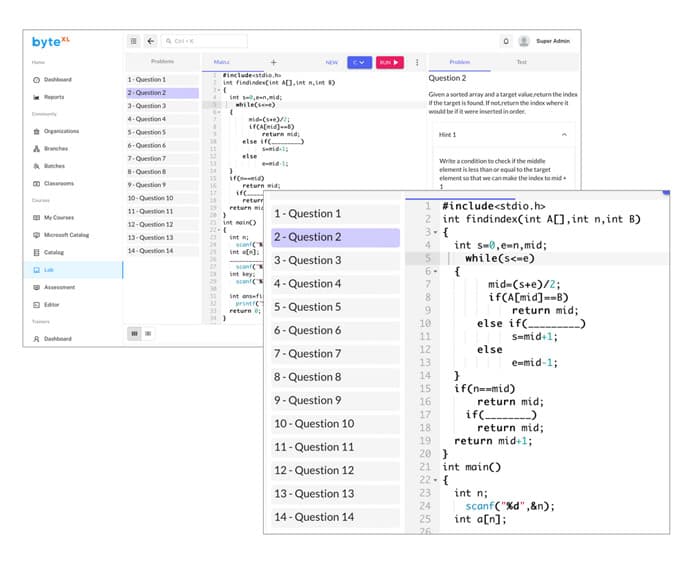 byteXL platform Lab view listing lab groups and available coding challenges