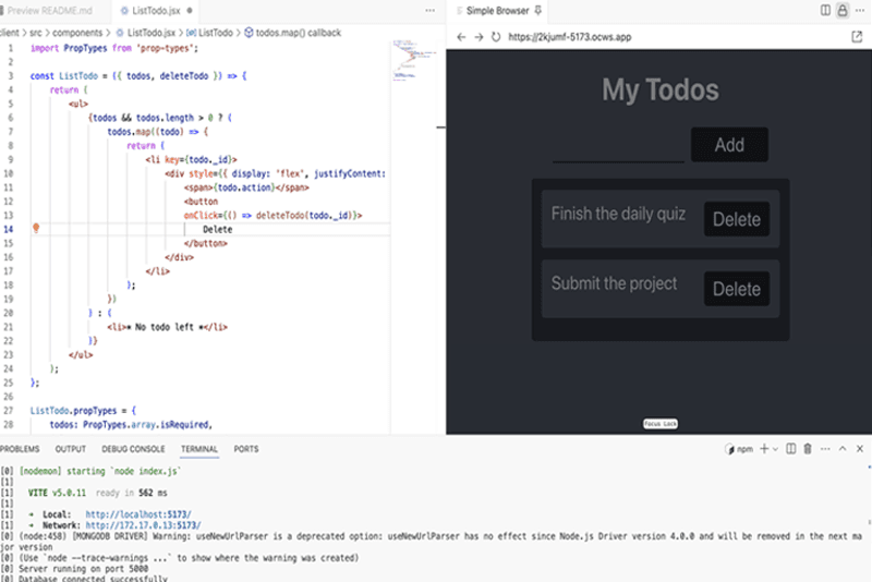 Visual Studio Code running in the browser inside Nimbus