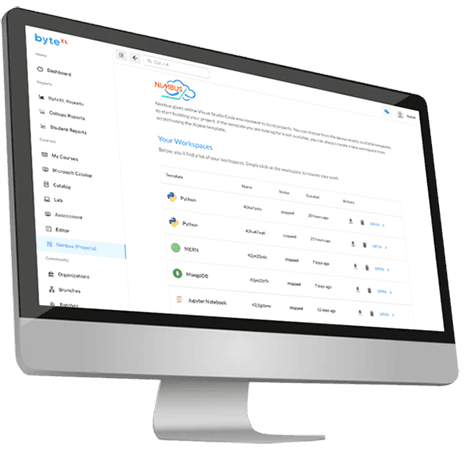 The Nimbus cloud coding environment running a project workspace in the browser